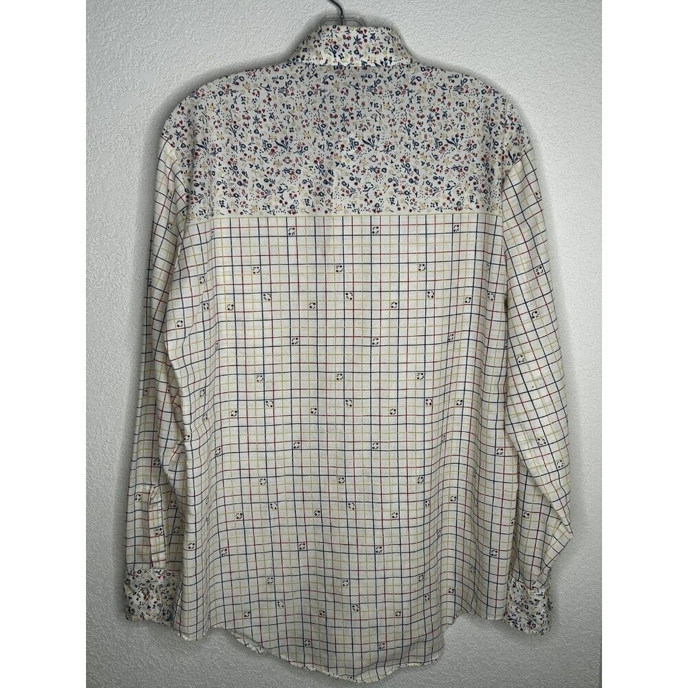 Vintage JCPenney Shirt Mens 15.5 34/35 Multicolor Plaid Floral 70s Funky Retro - Picture 3 of 11